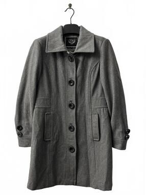 Y2K RW&CO. Light Gray Wool Blend Pea Coat With Black Buttons Size Medium